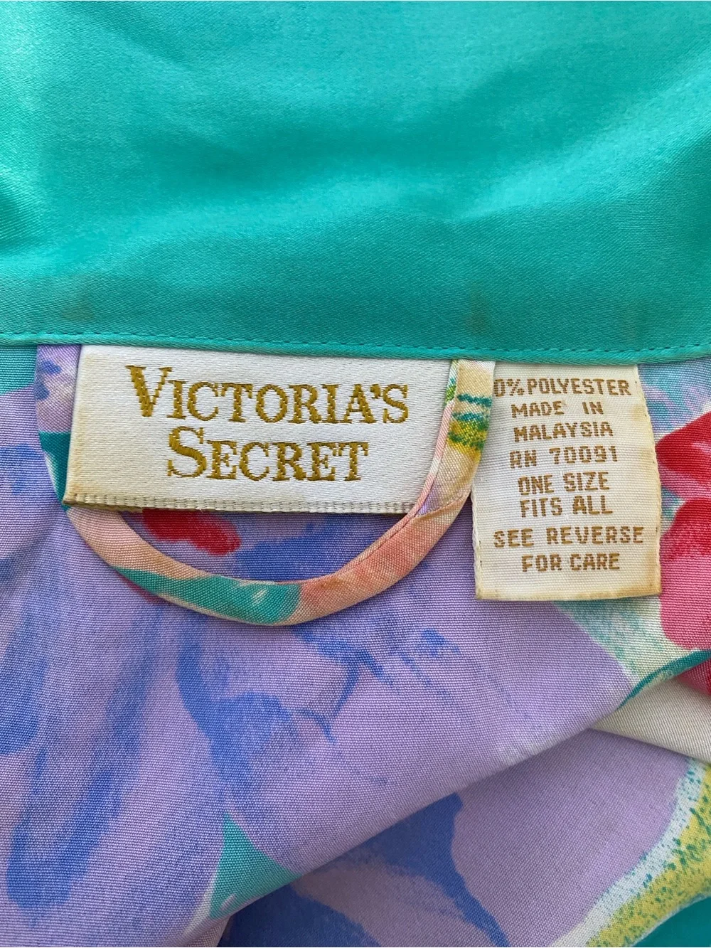 Vintage Victoria's Secret Robe Satin Multicolor Floral Gold Label One Size